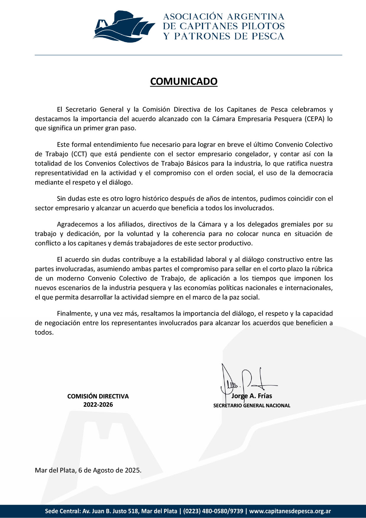 Comunicado - Histórico acuerdo con la cámara CEPA
